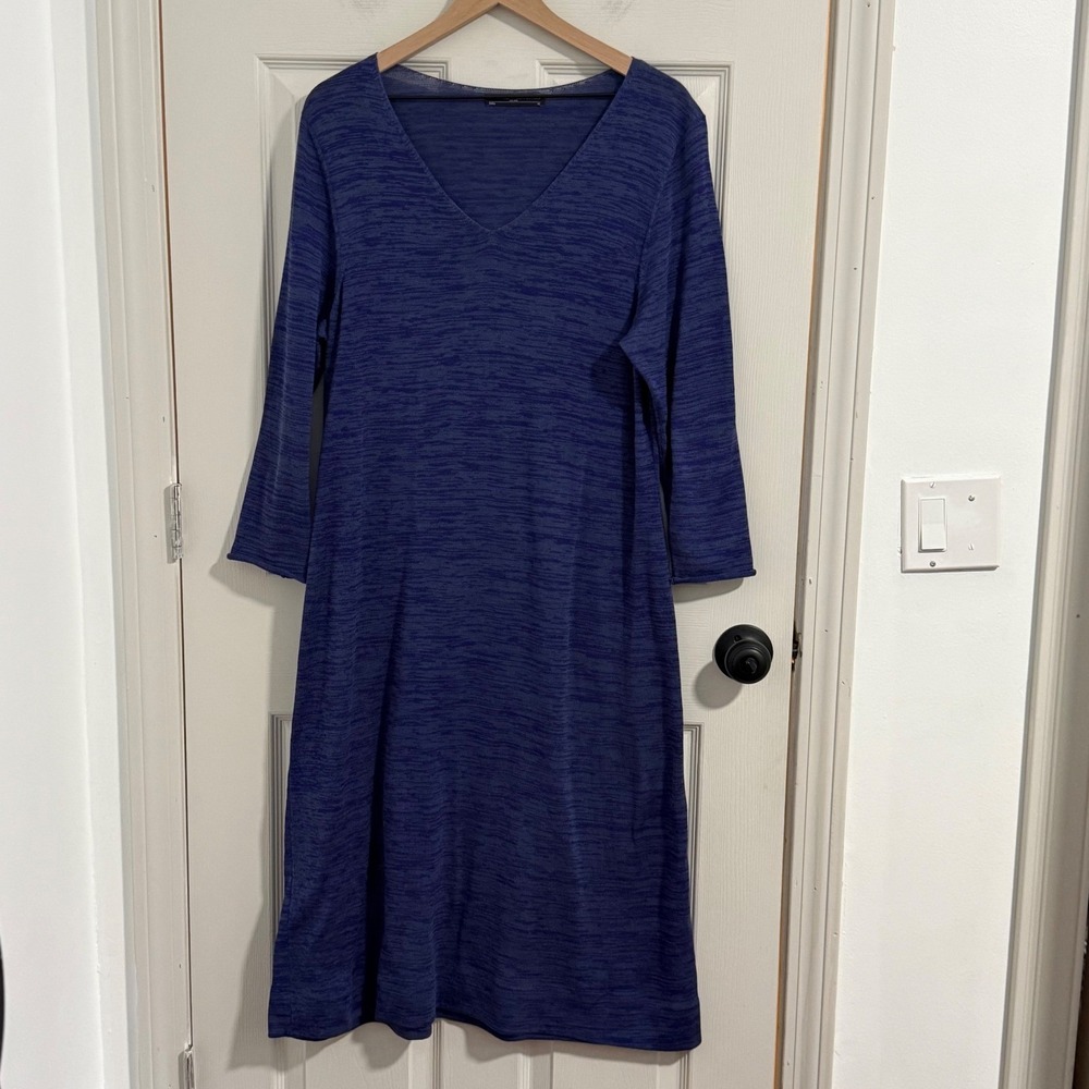 Peruvian Connection Midi Dress Women XL Blue Space Dye Knit Quiet Luxury *Hemmed